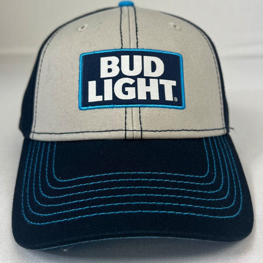 BUD LIGHT Logo‎ Navy Gray & Blue Adjustable Beer Hat Snap Back Cap